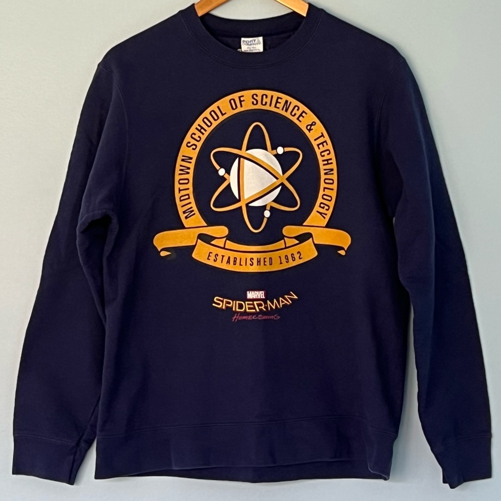 Marvel Spider-Man Homecoming School Uniform Crewneck Sweatshirt, Navy, Adult Med